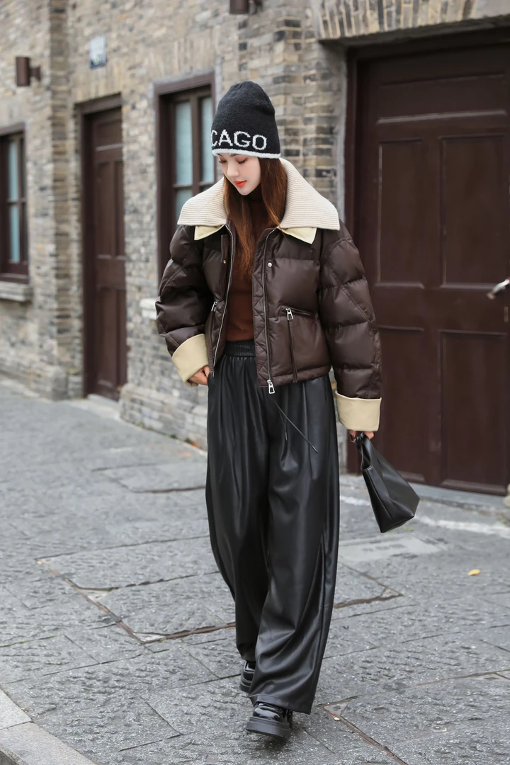 AM---【影月一号】针织领子皮羽绒服免洗加厚外套保暖时尚款