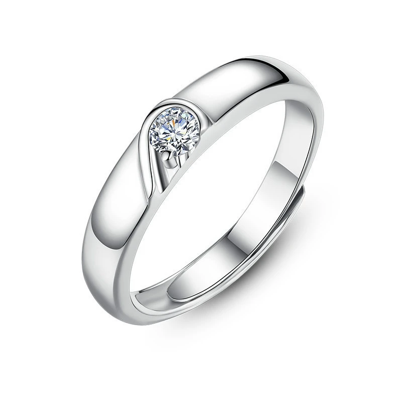 925银莫桑石戒指 【爱河情侣对戒】2025年新款活口情侣对戒男女同款