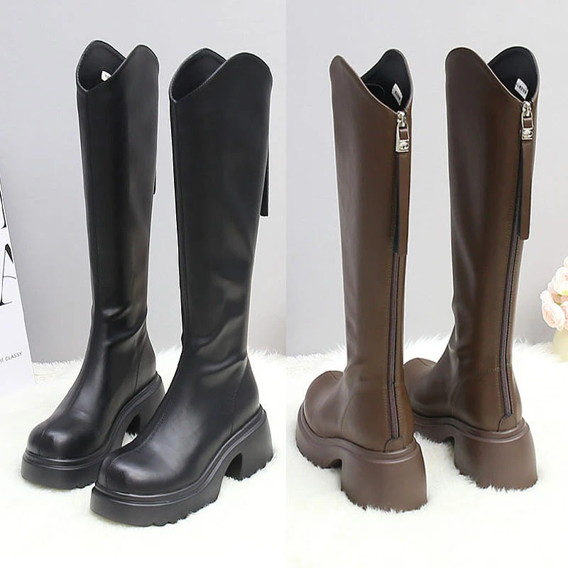 8809【单靴/ 二棉/大棉】7厘米高跟不过膝长靴女秋冬高筒瘦腿骑士靴
