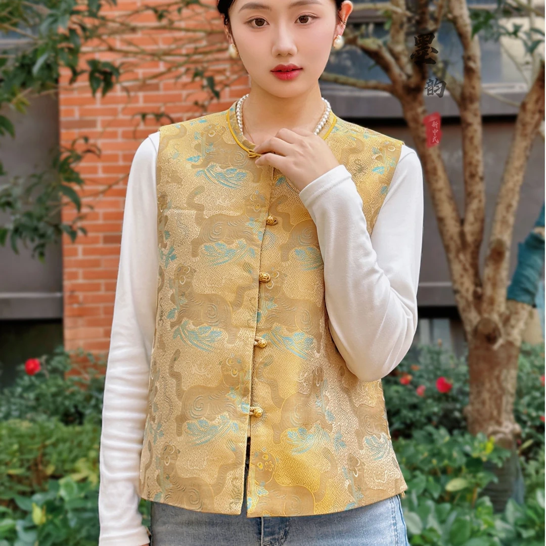 虎镇五毒宋锦马甲新中式国风满分桑蚕丝圆领百搭