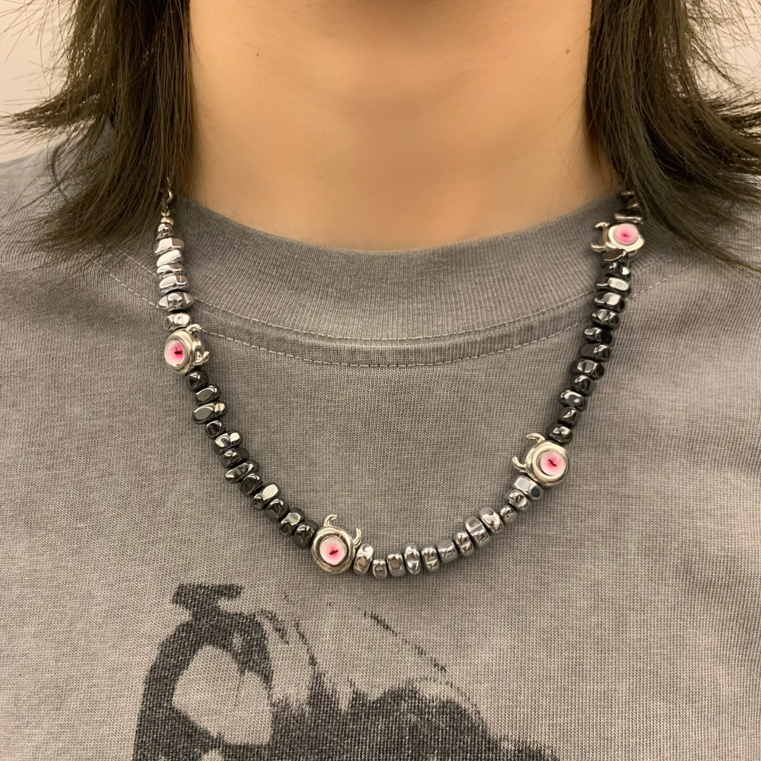 钛钢项链 周末饰界/.小怪兽黑胆石串珠高级百搭小众简约设计项链