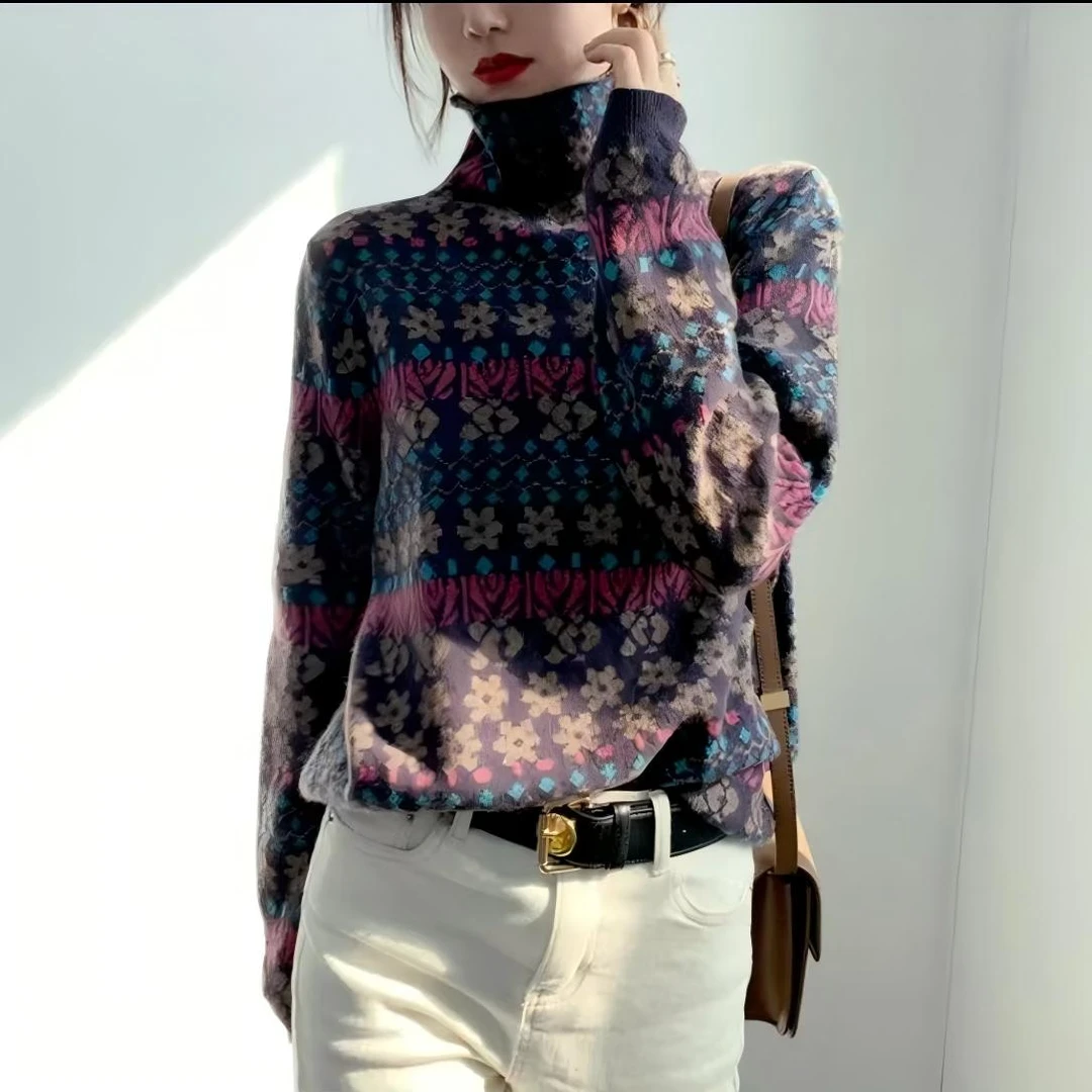 【小花朵】时尚百搭长袖针织T恤女2025年秋冬新款气质上衣