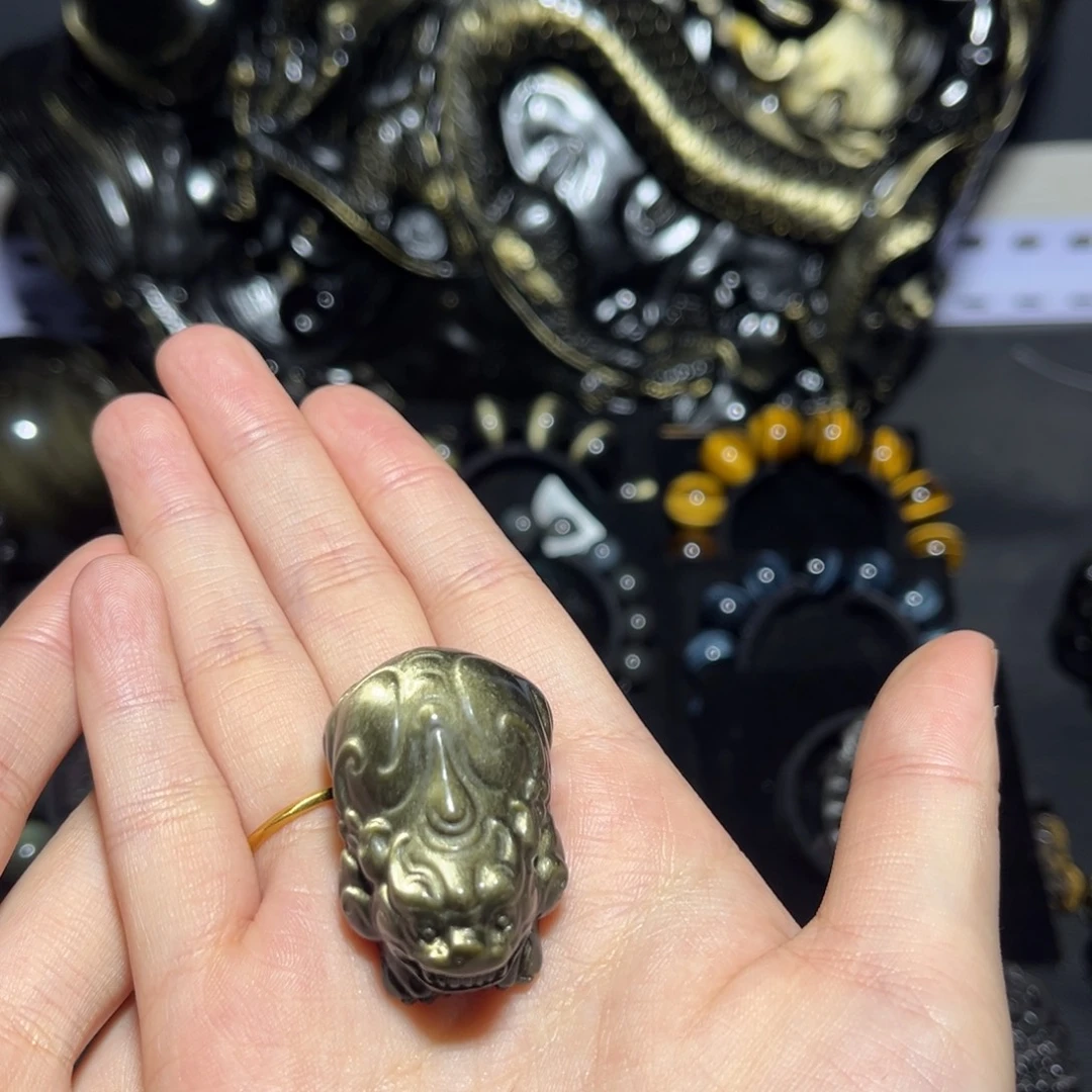 财***狗黑曜岩未镶嵌手链