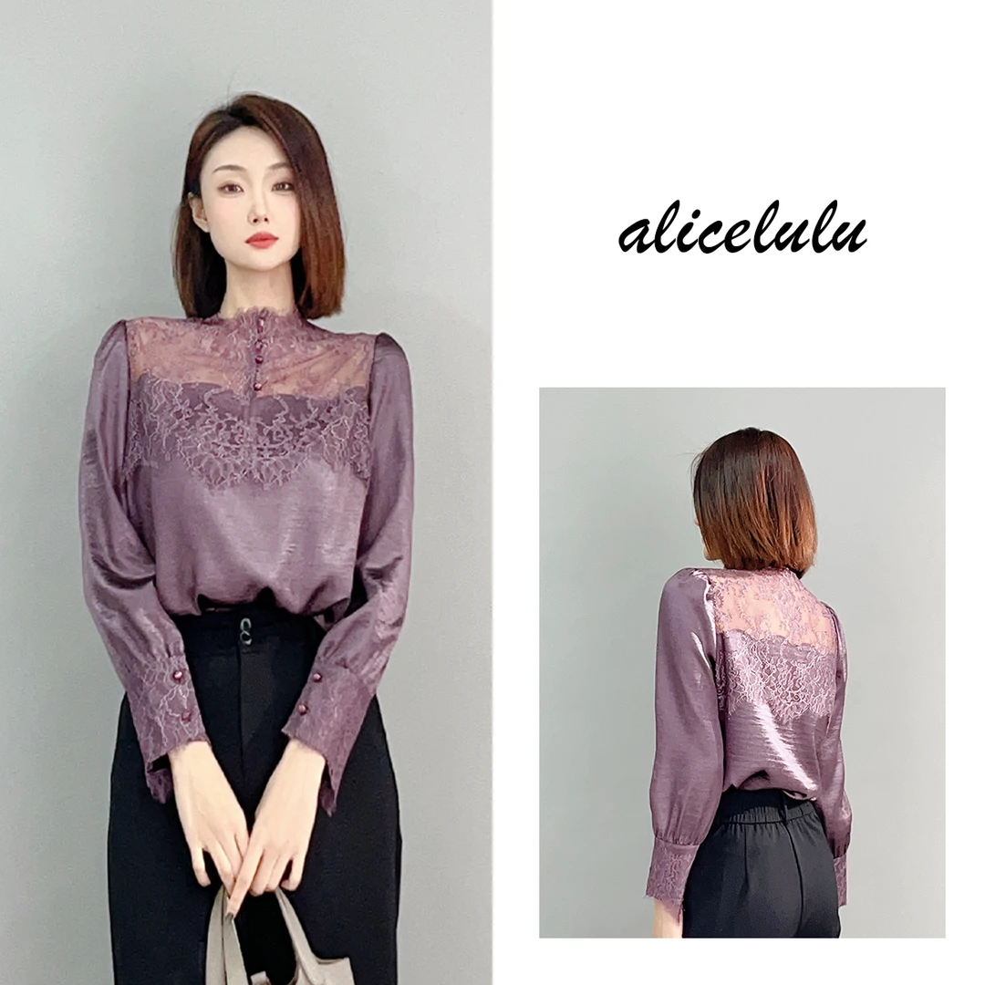 1 ALICE “柔情幽梦”衬衫 蕾丝拼接 柔美光泽 S2141936W