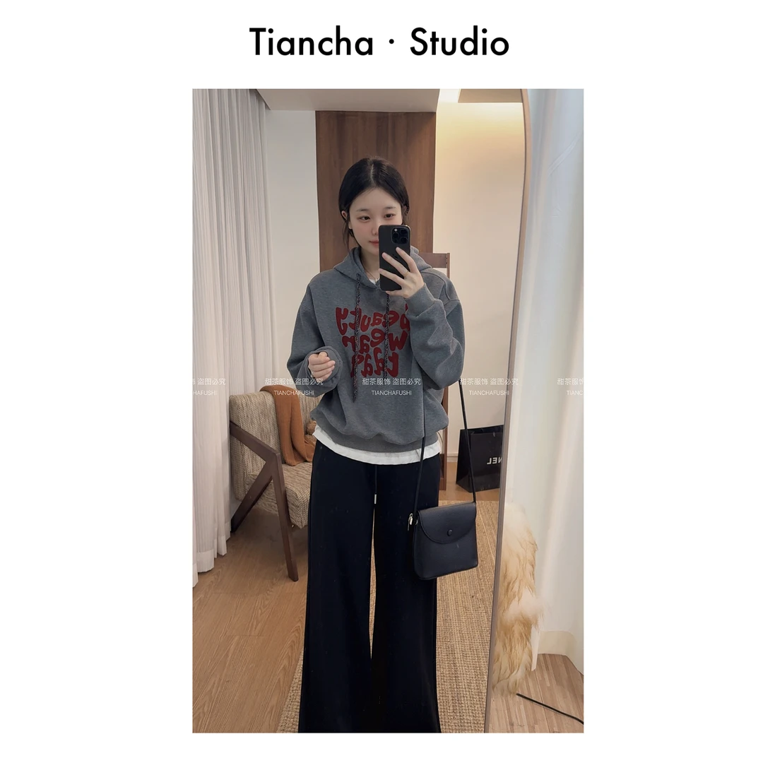 sweetc【连帽字母】G0115#2025秋冬季时尚百搭连帽长袖卫衣宽松显瘦