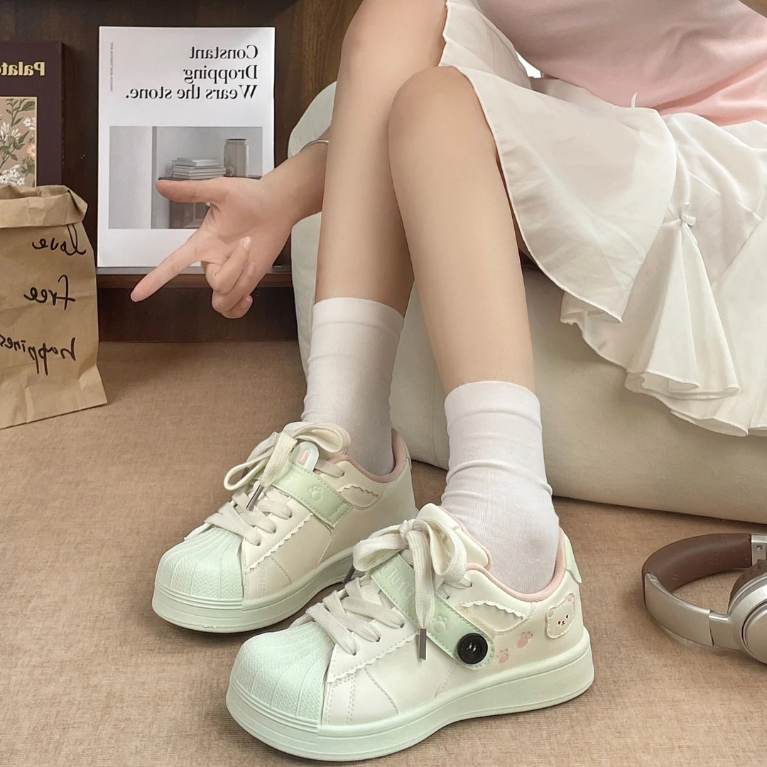飞跃2025夏季新款厚底贝壳头女鞋韩版爆款校园风魔术贴休闲板鞋