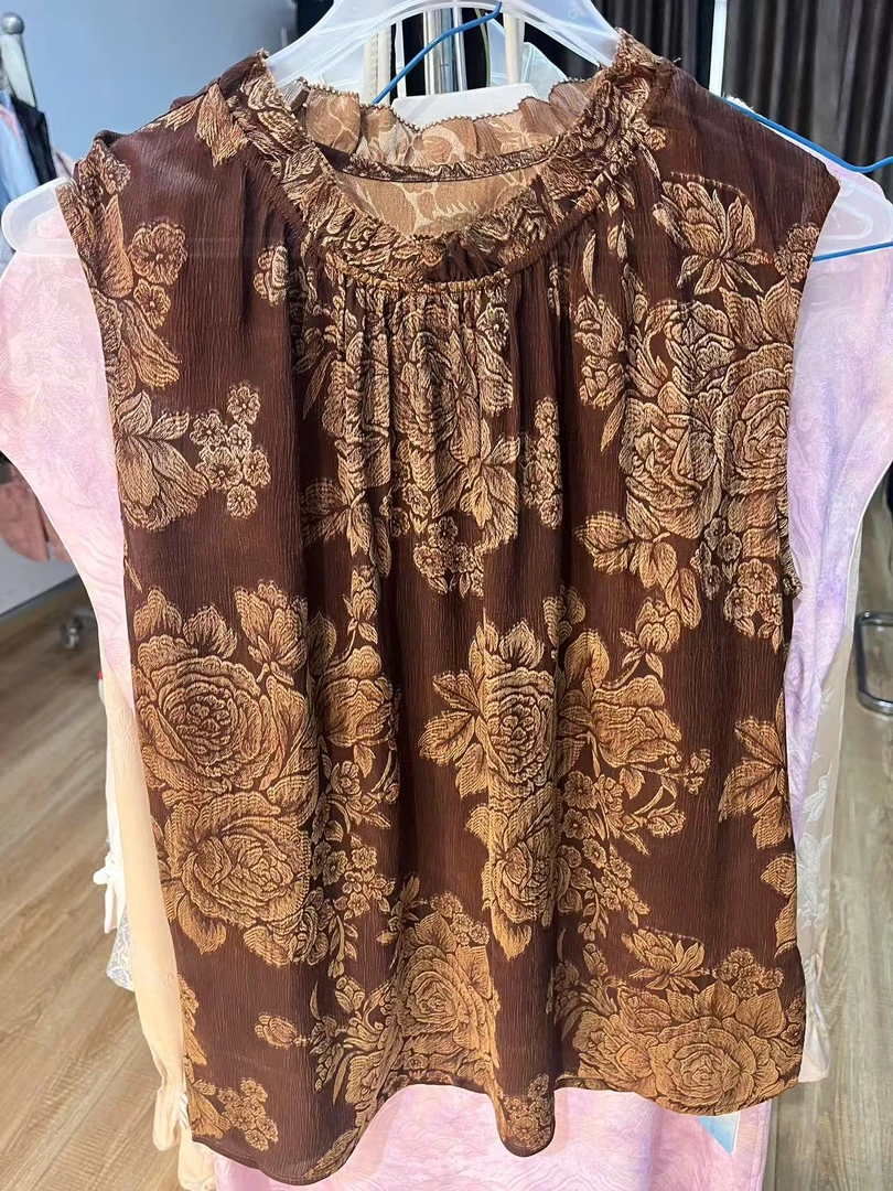锦丝院【郁金棕香褶皱衫】剪花绡新中式国风无袖衬衫SYX67181932