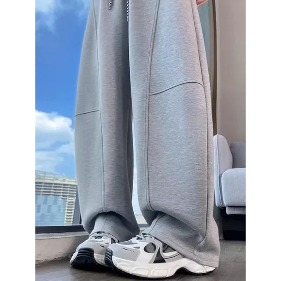 灰色运动卫裤女春秋高腰宽松垂感加长休闲弯刀香蕉裤子秋冬秋冬潮