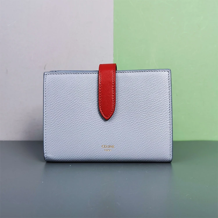95新 Celine/思琳 中号双色粒面牛皮革饰带钱包
