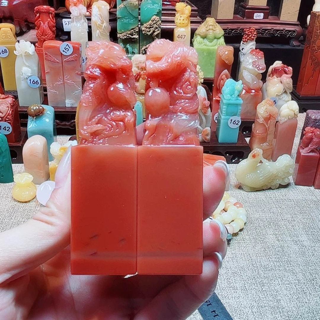 寿山石印石龙凤呈祥对章