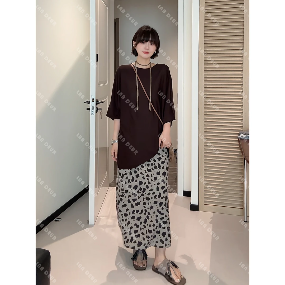 JIUJIU【豹纹小姐】莱赛尔亚麻复古豹纹气质显瘦休闲百搭半身裙