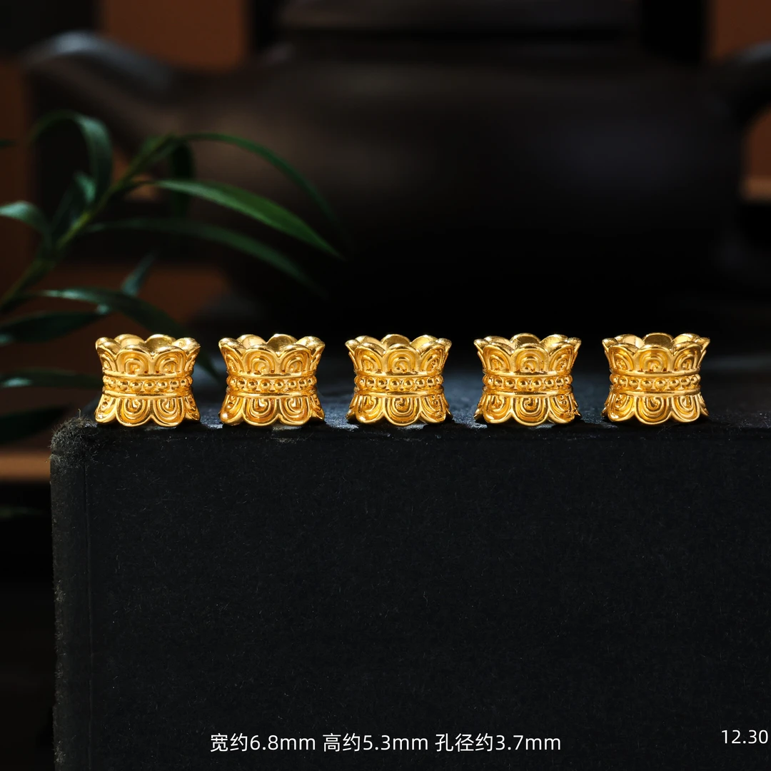 【金豆工厂】18K金大孔并蒂莲卡环小蛮腰双向花托隔珠隔片（厚5D金）S