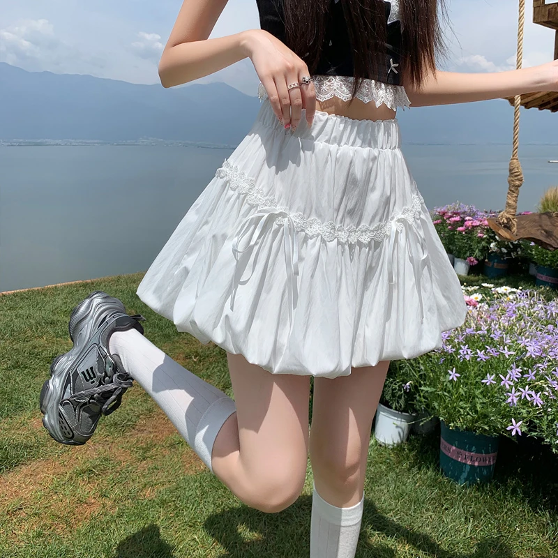 网红爆款甜美灯笼半身裙女装2025夏季新款休闲短裙防走光蓬蓬裙