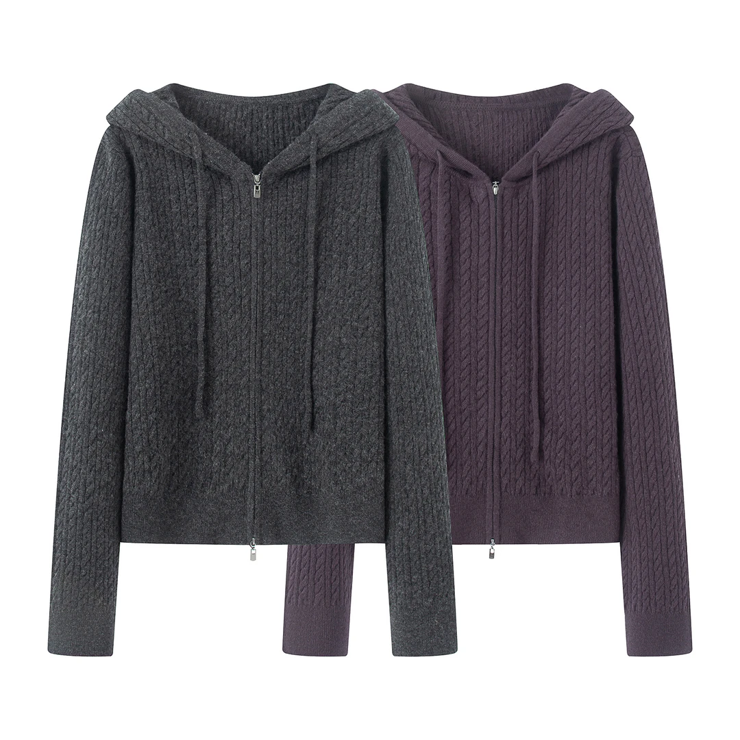 针织衫-冬款保暖厚款连帽针织衫休闲百搭毛衣E7166