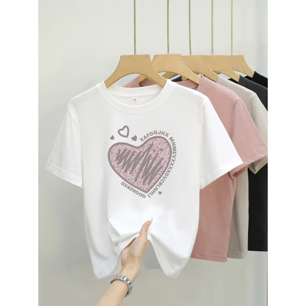 艾格 波浪爱心 夏季印花短款显瘦百搭休闲设计感小众设计师t恤女