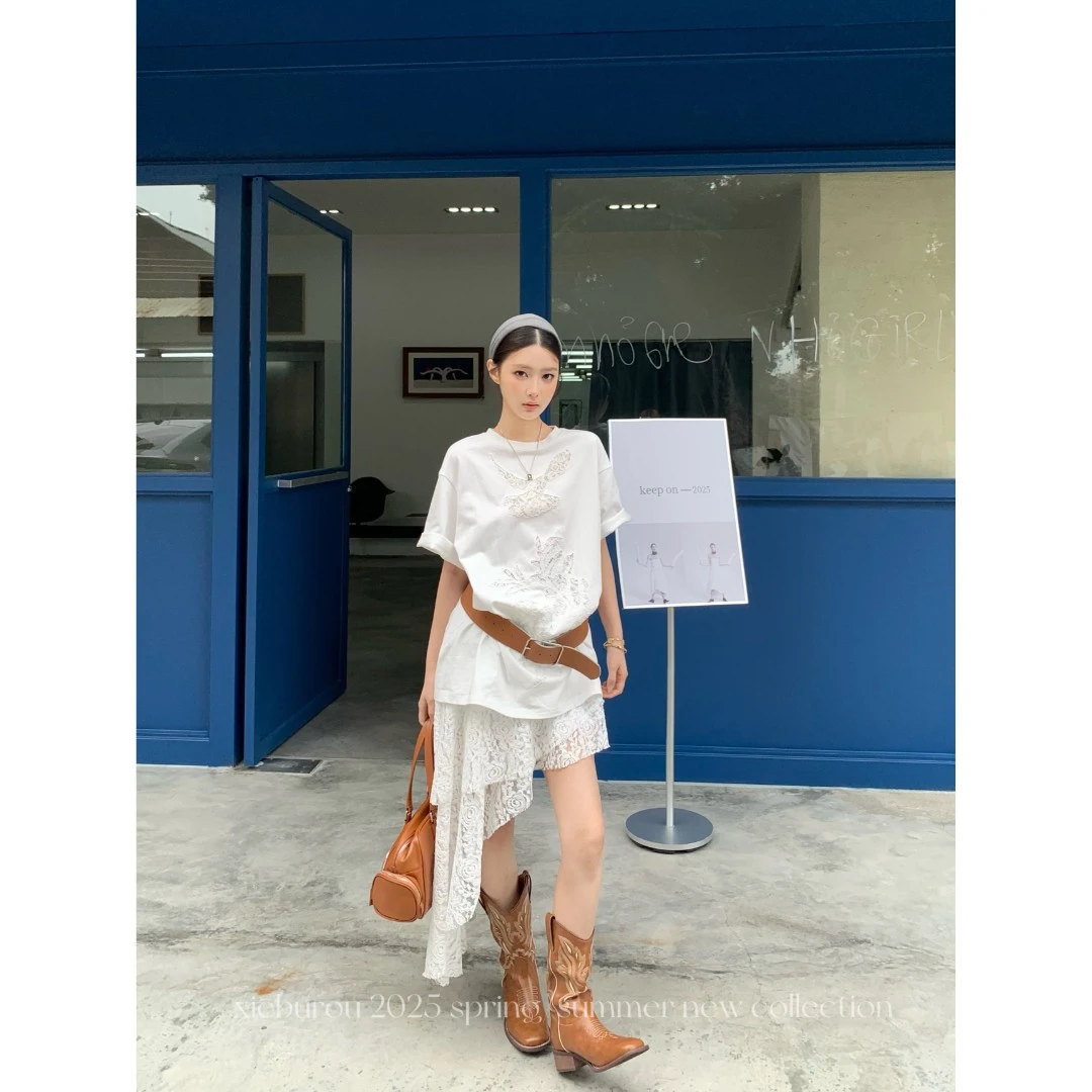 【谢不肉】不规则蕾丝设计感内衬小众高腰时尚花瓣半身裙5581