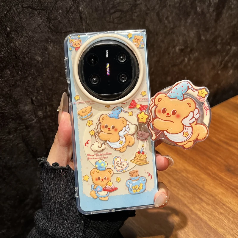 可爱黄油小熊磁吸壳适用华为matex6折叠屏手机壳matex5典藏版支架