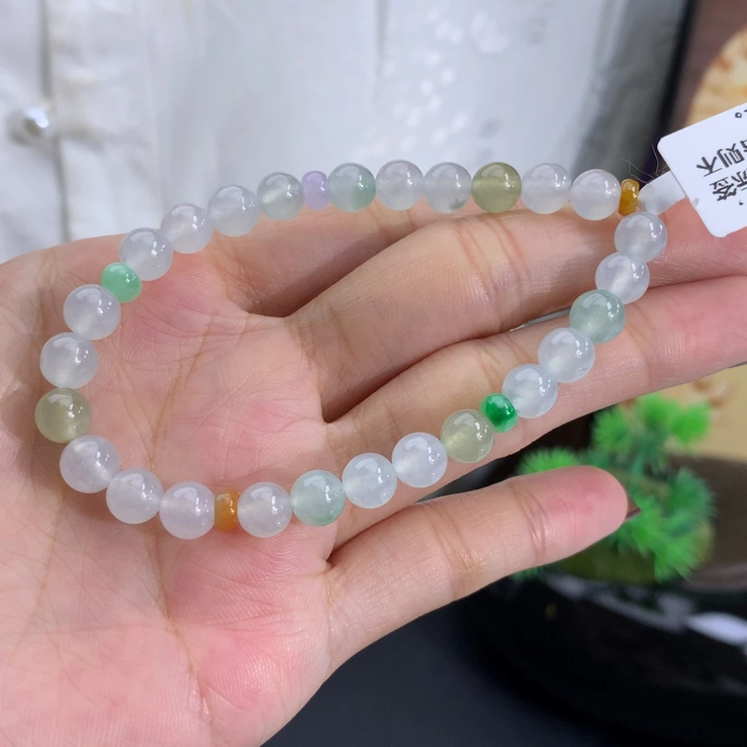 翡翠未镶嵌手串卡6.3-6.5胶润多宝手串