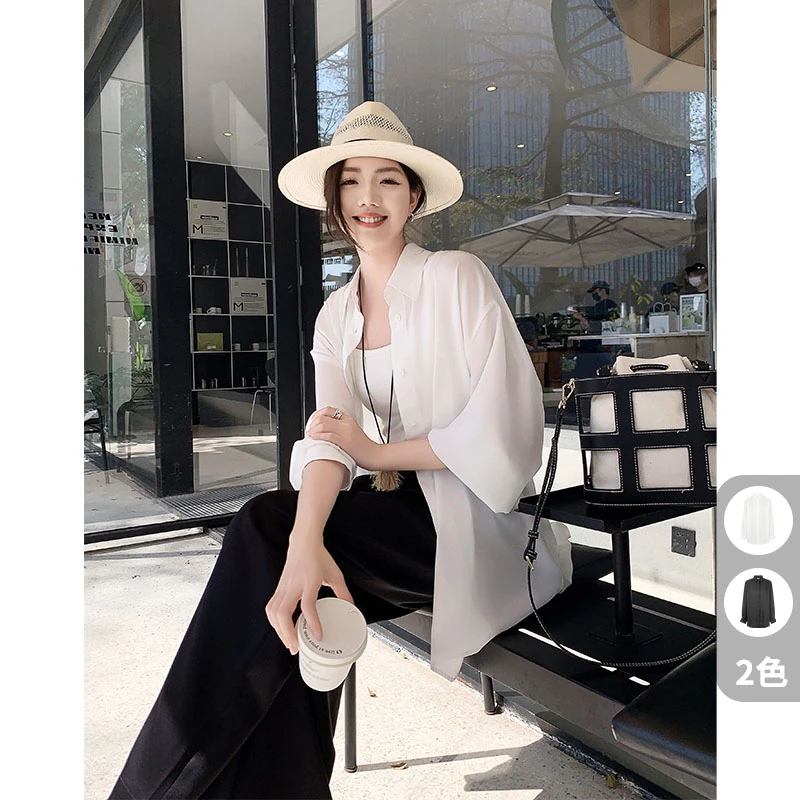 A美洋MEIYANG 夜章衬衫【商场同款】 缎面雪纺后开叉翻领休闲衬衣 U