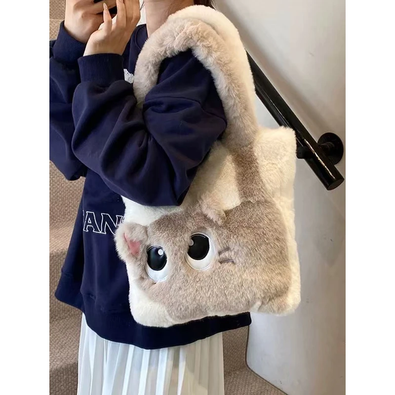 秋冬季毛绒包包女D141新款少女毛茸茸包手提单肩毛毛包通勤托特包