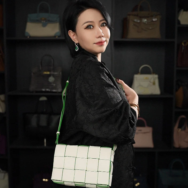 【23cm】手提斜挎腋下TUAN′ZI定制真皮女包 XKY-6603-白/绿