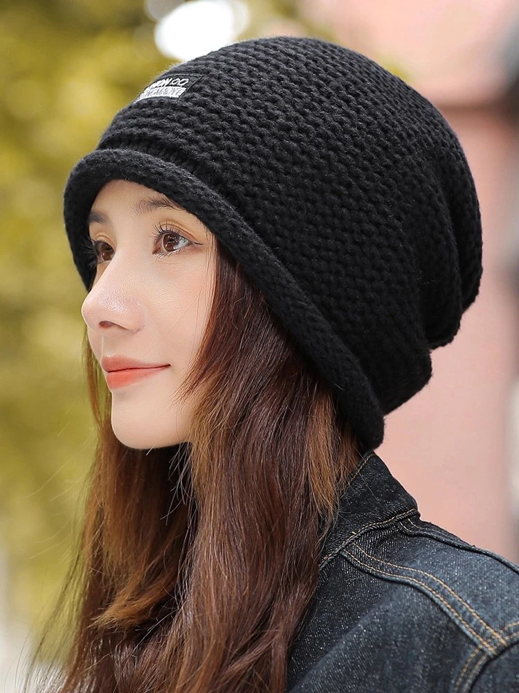 帽子女款2025新款堆堆帽保暖女士大头围防寒毛线帽秋冬季针织帽