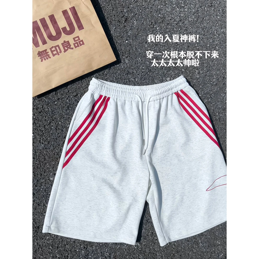 三条杠运动短裤男夏季外穿2025新款潮牌宽松休闲直筒百搭五分裤子