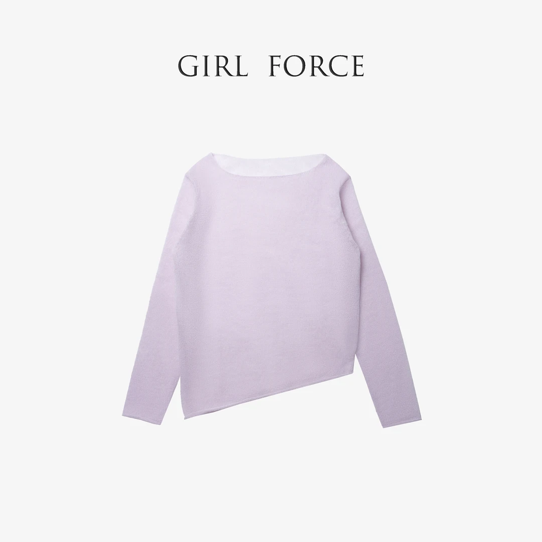 【薄雾】欧若风纯色毛针织衫早春简约不规则套头宽松长袖时尚女装