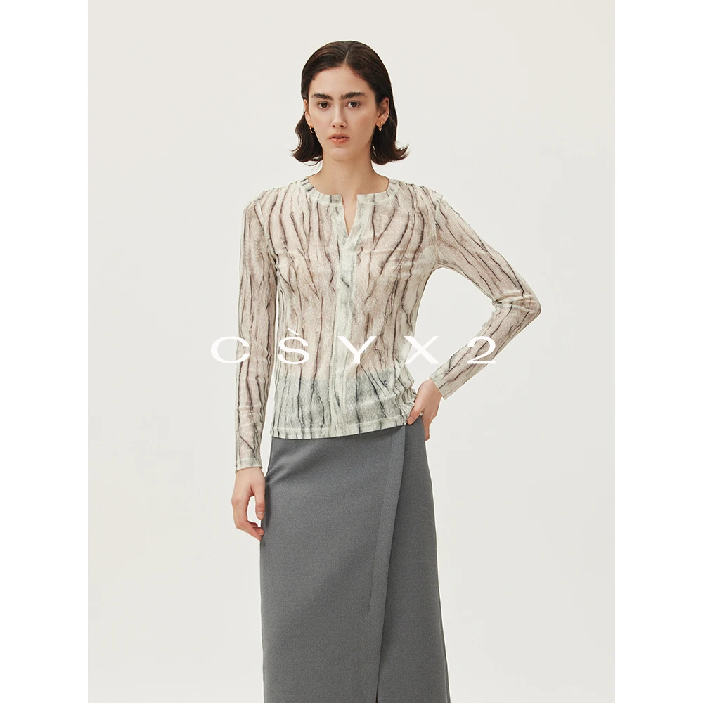 CsyX2-2025S/S早秋新款“月溅星河”小V领扎染上衣CZ5CX059