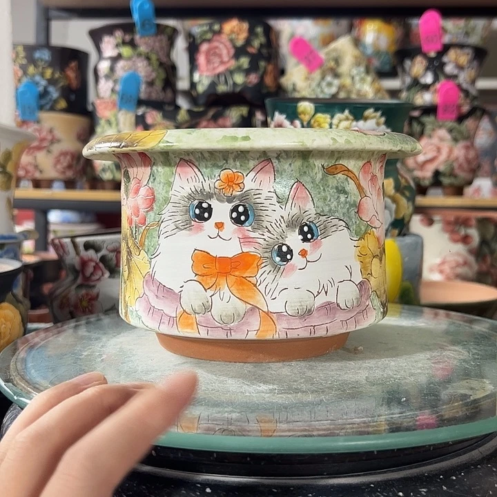 满38包邮 景德镇手绘花盆