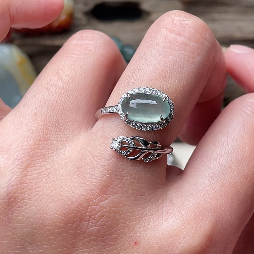 翡翠银S925镶嵌颈饰戒指