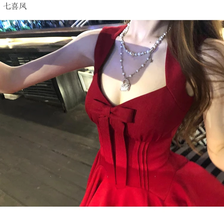 玫瑰人生四米裙摆公主裙蝴蝶结千金感无袖收腰连衣裙夏季连衣裙