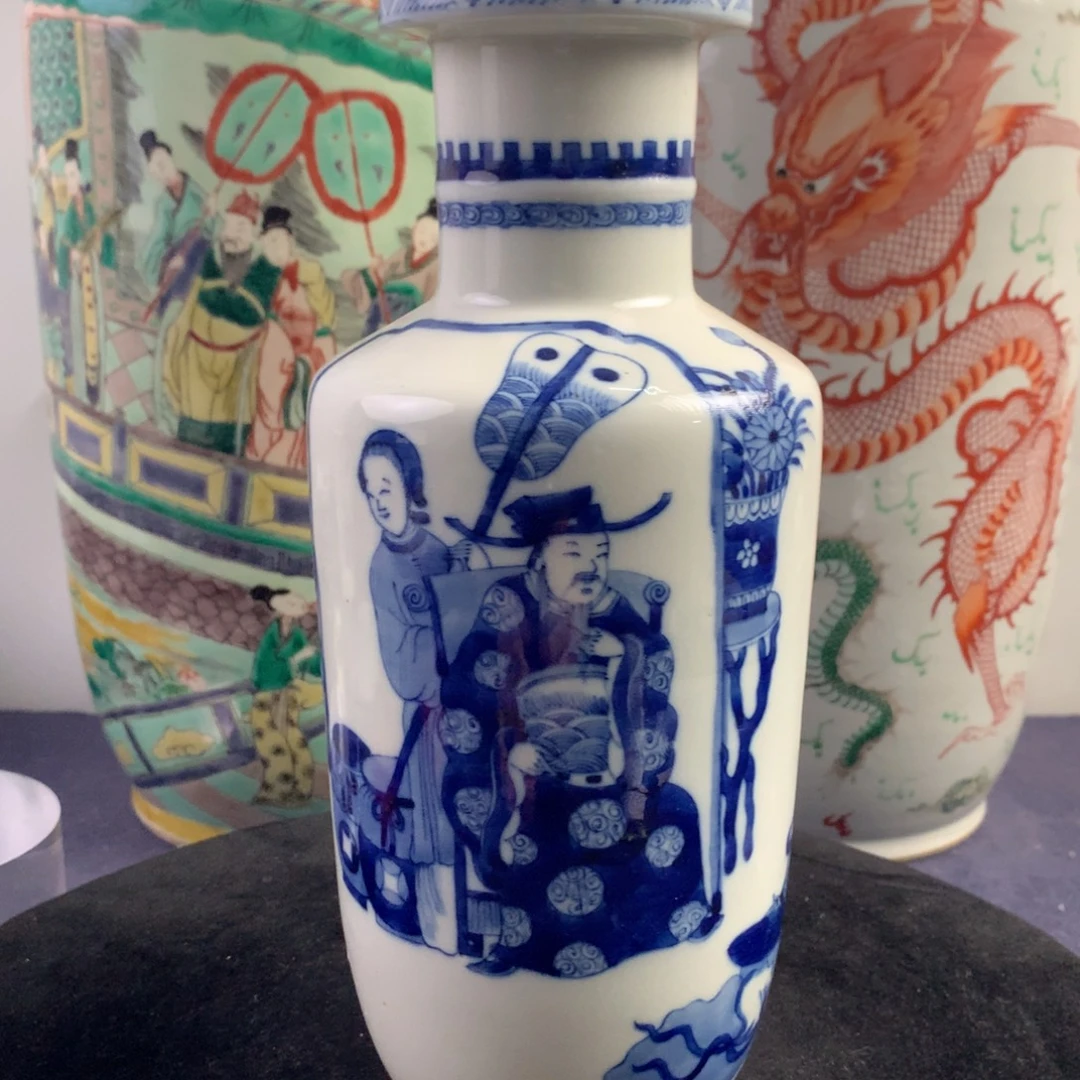 瓶陶3305瓷器—青花人物棒槌瓶