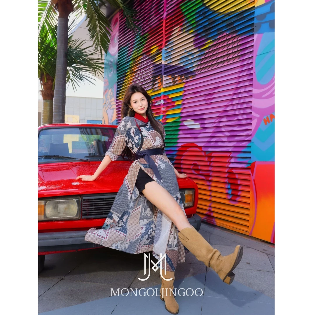 【蒙古丽人】【民族原创】MA25232夏款民族风气质复古油画花纹传统袍