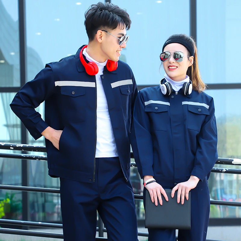 涤棉工作服套装男春秋季耐磨劳保服上衣汽修装饰工厂车间定制工装