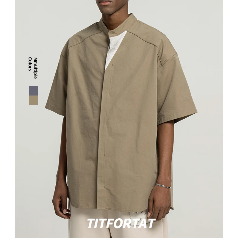 TITFORTAT康丽数码印花25春夏拆卸领刺绣衬衫侧袋休闲男士衬衣