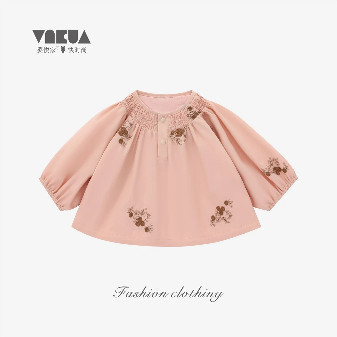 婴悦家春秋款女宝宝洋气时尚女童甜美精致绣花长袖上衣87921预售