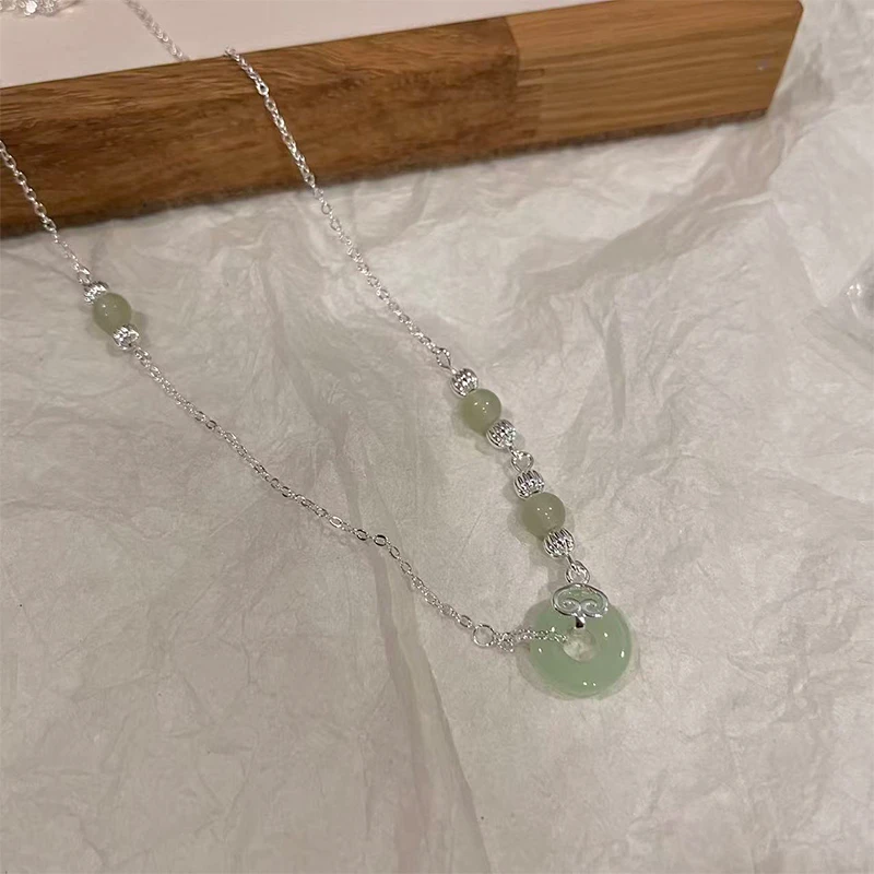 铜合金项链 新中式绿色平安扣锁骨链女国风轻奢高级百搭配饰9984