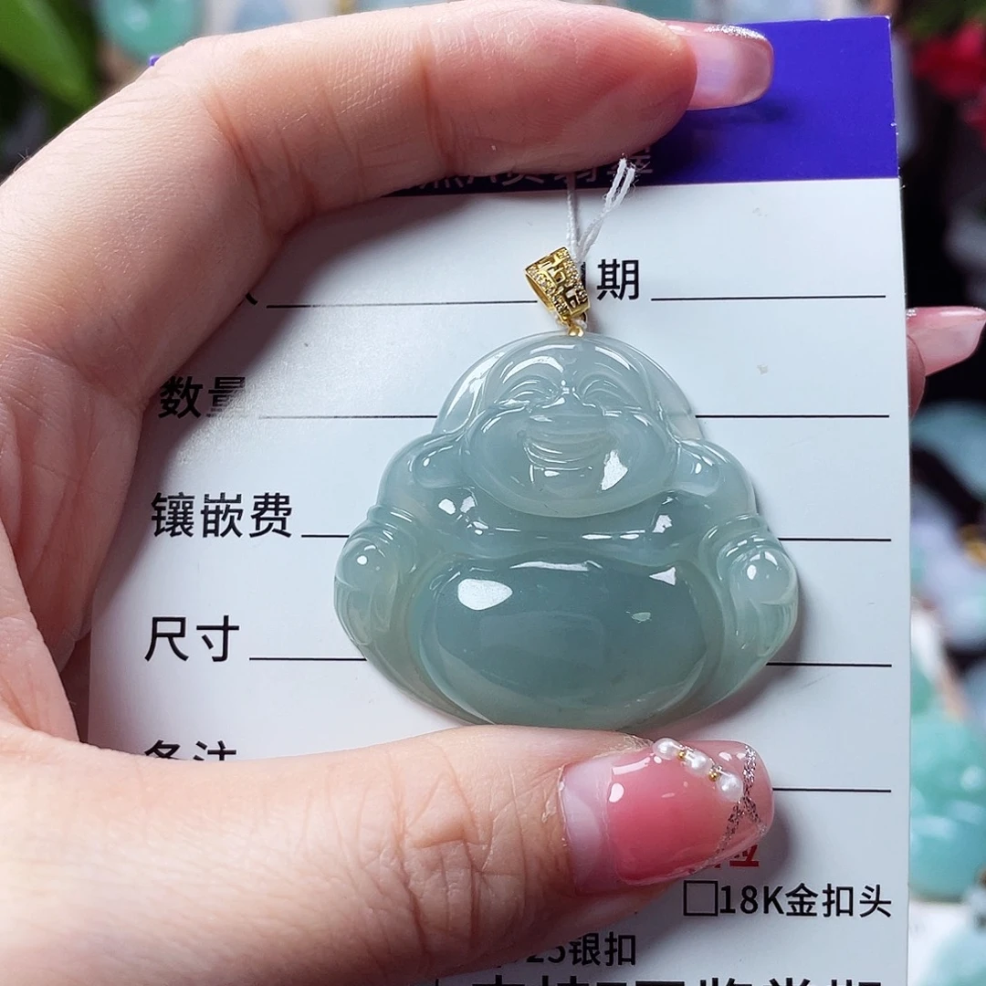 翡翠18K金镶嵌颈饰佛公40