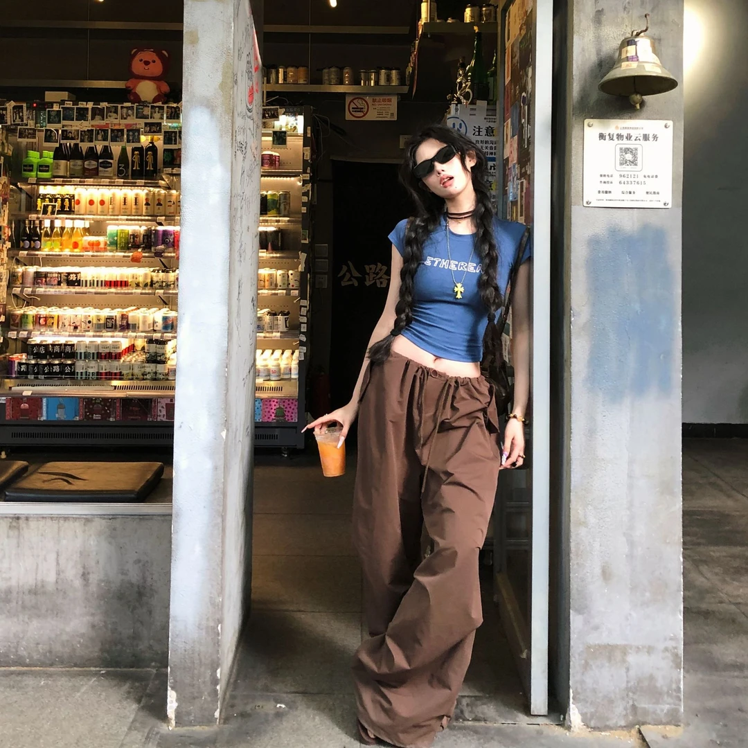 刘德瓜LDG【摩卡可可】原创美式复古解构棕色工装裤女宽松阔腿裤