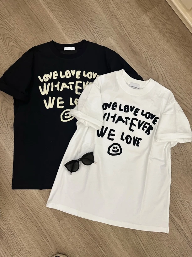 【不得不爱】2025秋季新款宽松时尚休闲字母印花纯棉短袖t恤女潮