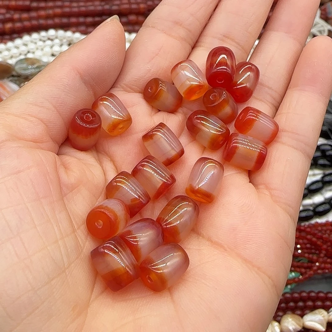 玛瑙/玉髓合金珠宝半成品一线红玛瑙8-9mm2颗