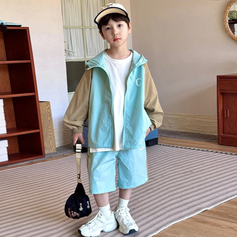 男童春夏季薄款防晒衫套装2025新款儿童宝洋气运动外套短裤两件套