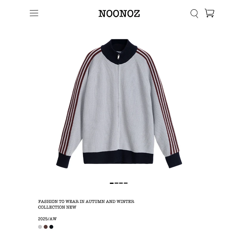 NOONOZ美式复古华夫格条纹开衫毛衣男中性风穿搭潮牌针织衫外套