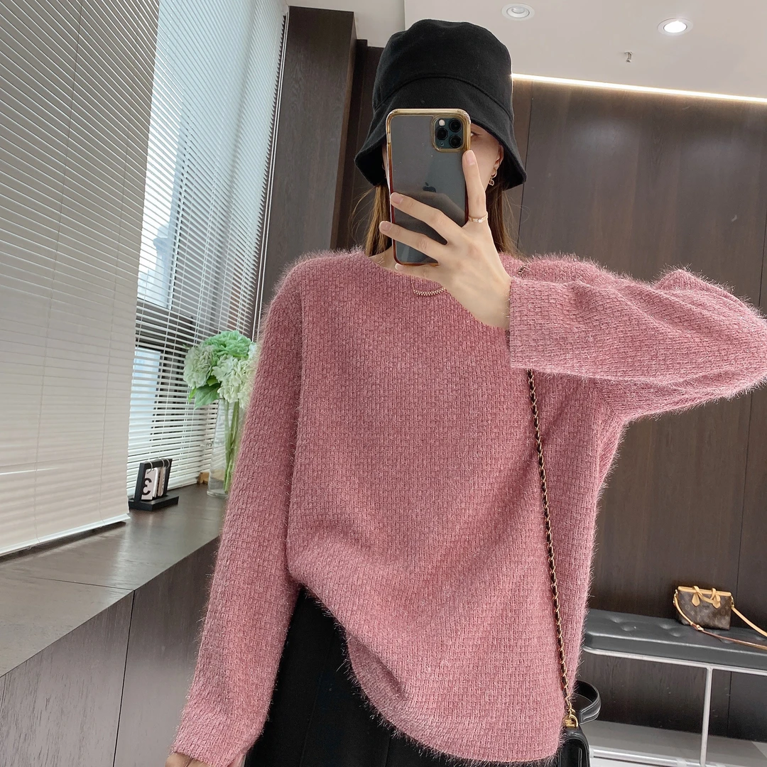 IMFLY金小金自制 毛衣DYW8285时髦圆领针织衫女冬季宽松套头上衣