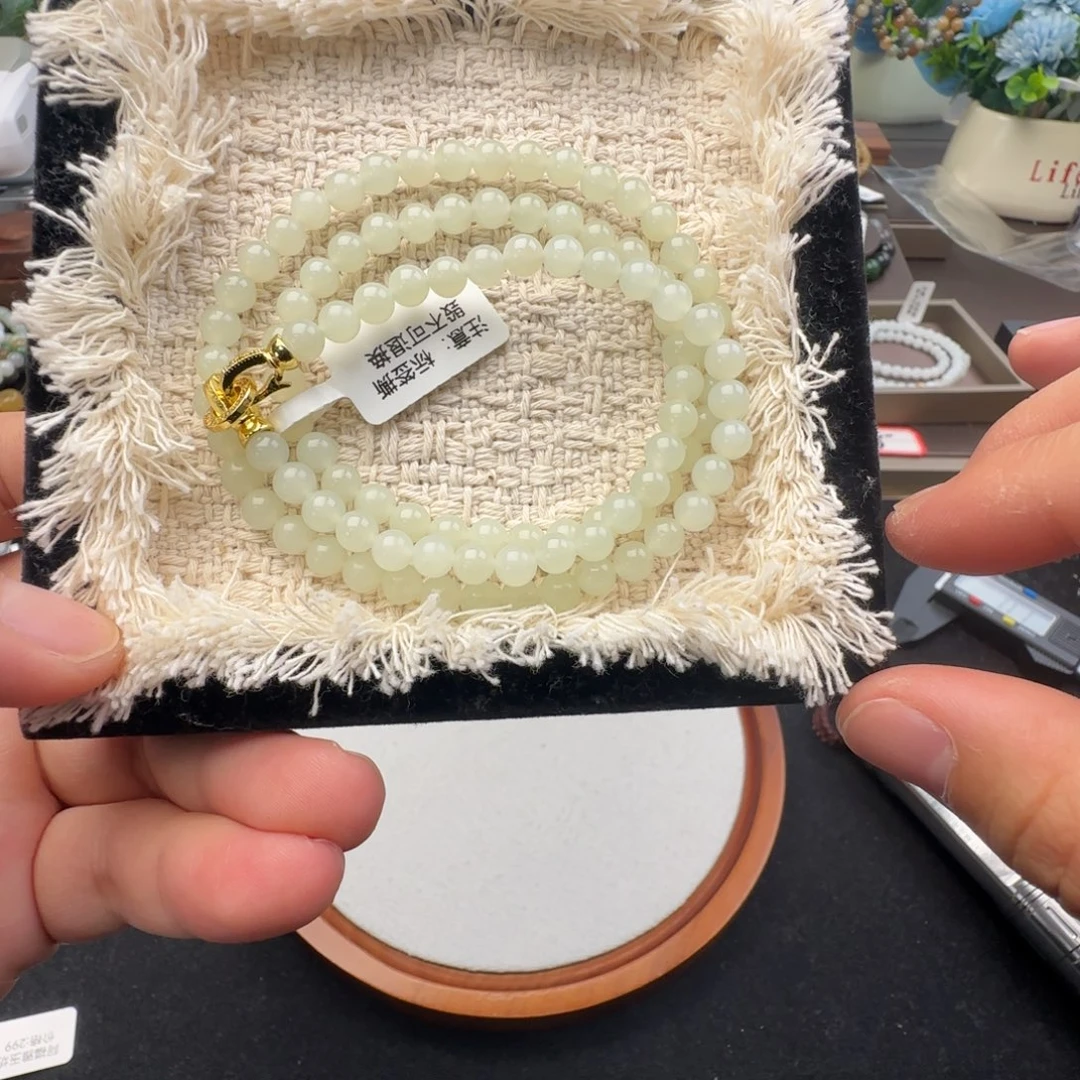 和田玉未镶嵌手链卡5.5-6于阗白玉多圈，19