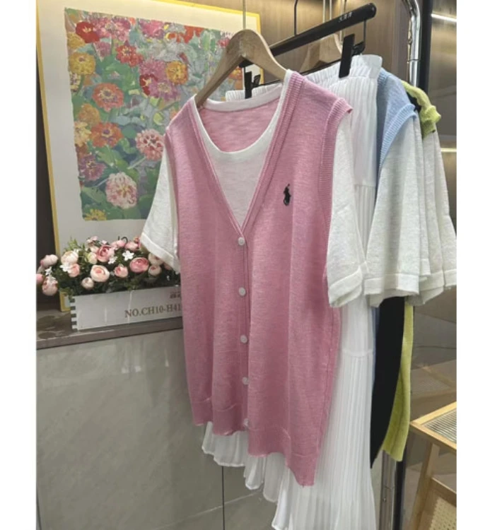 【嘉嘉】814假两件针织短袖T恤女夏季新款撞色上衣