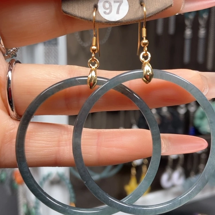 【闪购商品】翡翠耳饰银S925镀金镶嵌