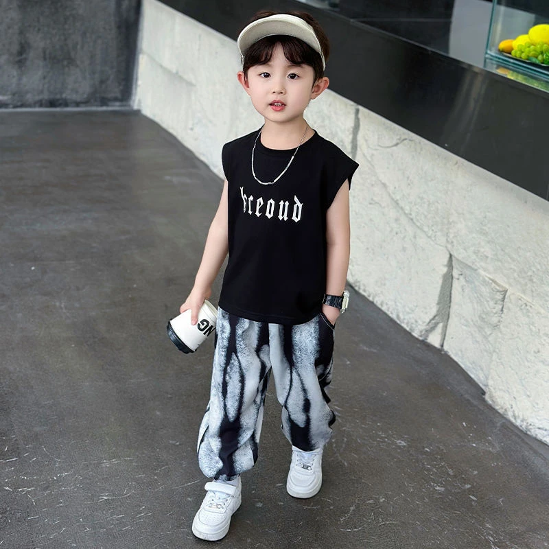 男童夏装套装2025新款帅气儿童夏季薄款防蚊裤男宝宝无袖背心衣服