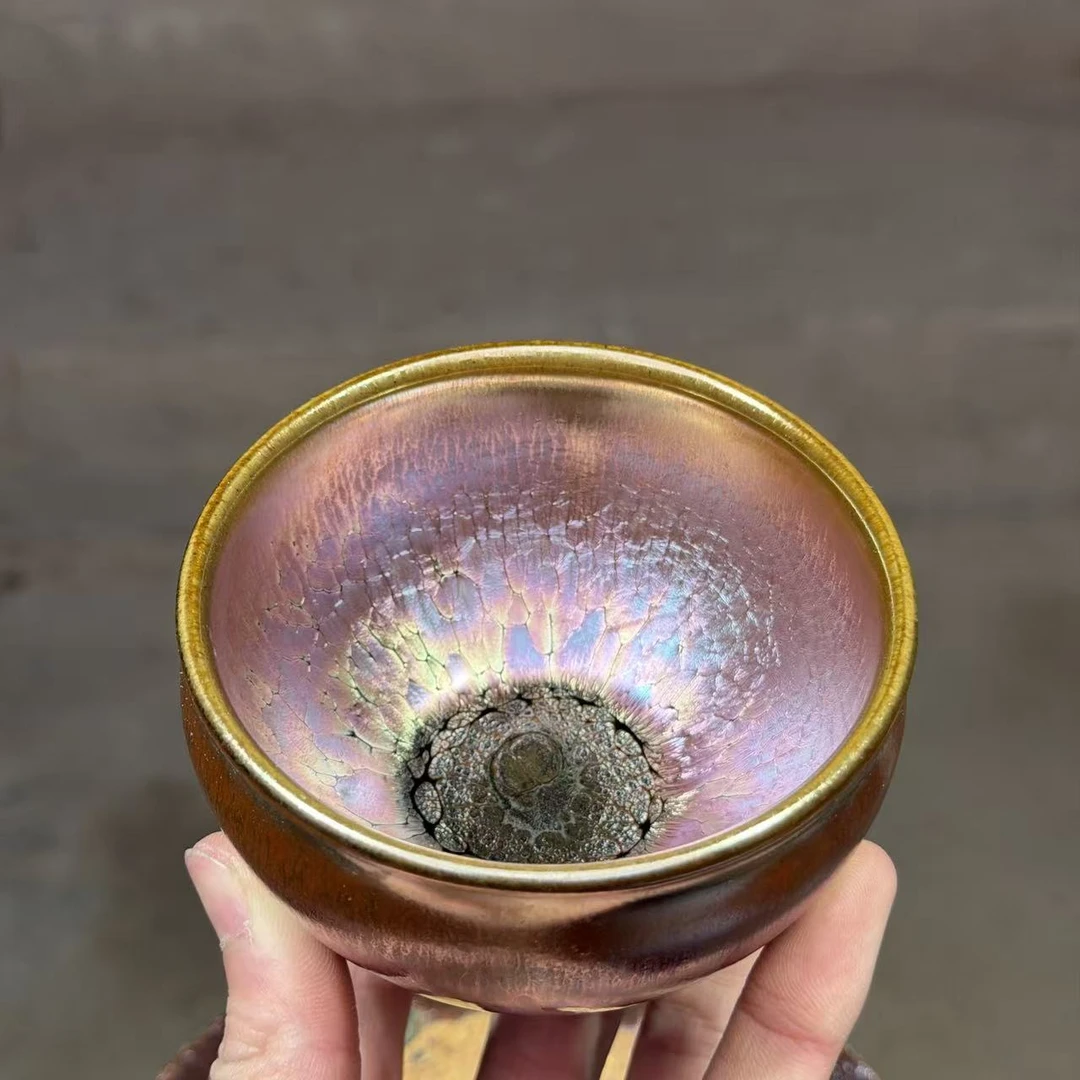 建窑建盏 彩金油滴 茶盏主人杯 电烧